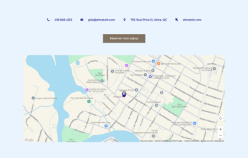 Bloc carte et coordonnées - Site web bleu gîtes