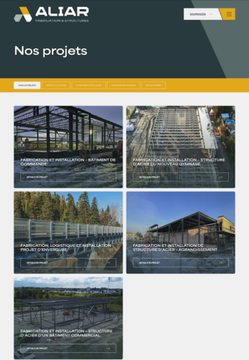 Aliar conception web industrielle - Page liste projets